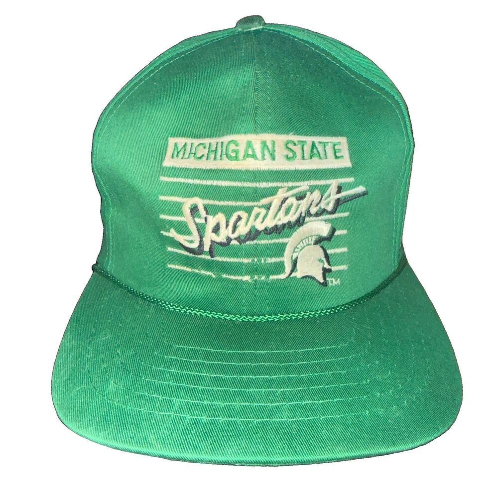 Vintage 90s Michigan State University Spartans Front Row Strapback Rope Hat Cap